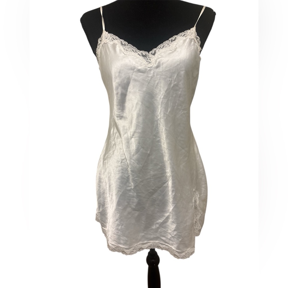 Victoria's Secret White Satin Slip with Lace Trim